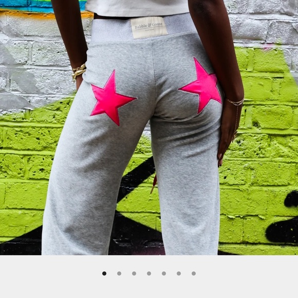 Babble and Goose Gray Track Pants with Pink Stars - Picture 6 of 6